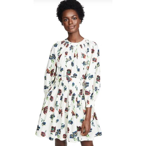 Ulla Johnson Joelle Poplin Floral Pleated High Neck Mini Dress Pockets Size 8 - Picture 1 of 13